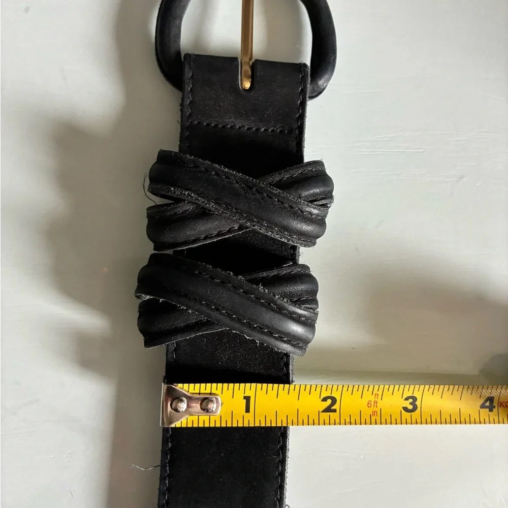 Express Black Genuine Leather Belt with Gold Lettering
